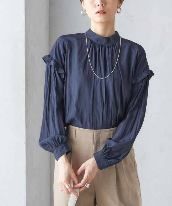 手洗い可能〉パウダリー 割繊 スタンドカラー ブラウス｜ SHIPS 公式サイト