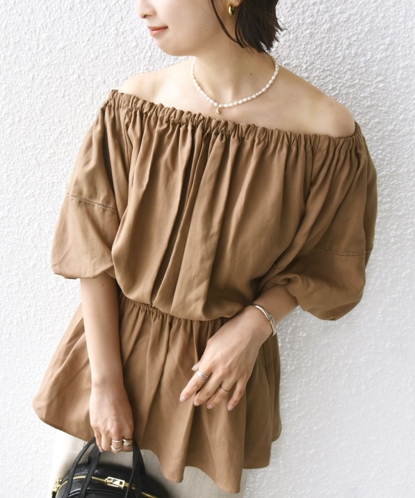 WEB限定】〈洗濯機可能〉麻混 2WAY オフショルダー ブラウス｜ SHIPS