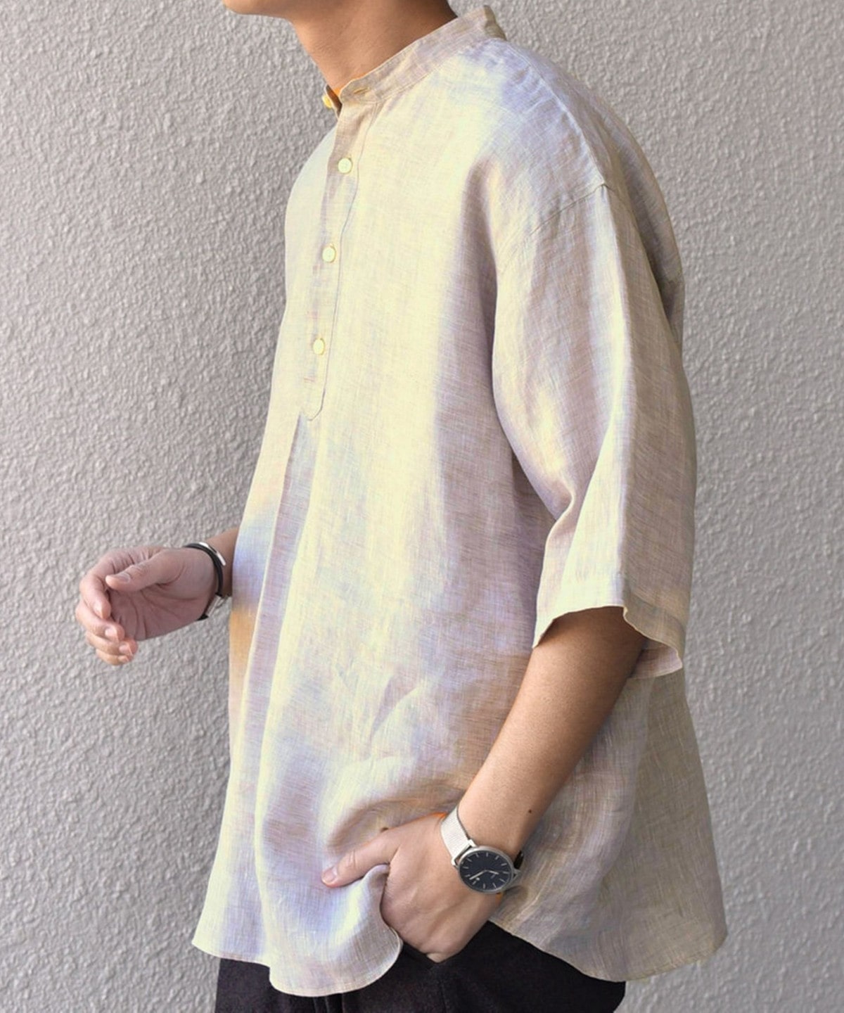 SHIPS any: ピュアリネン バンド スキッパー ハーフスリーブ プル