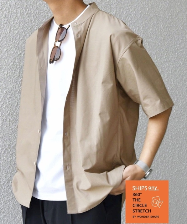 SHIPS any: 360° THE CIRCLE STRETCH バンドカラー シャツ