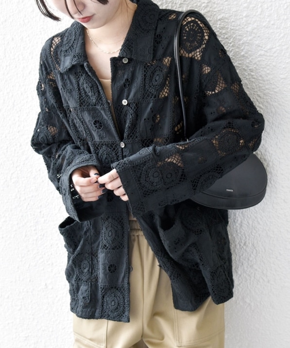 SHIPS any:〈手洗い可能〉パッチワーク レース ジャケット シャツ