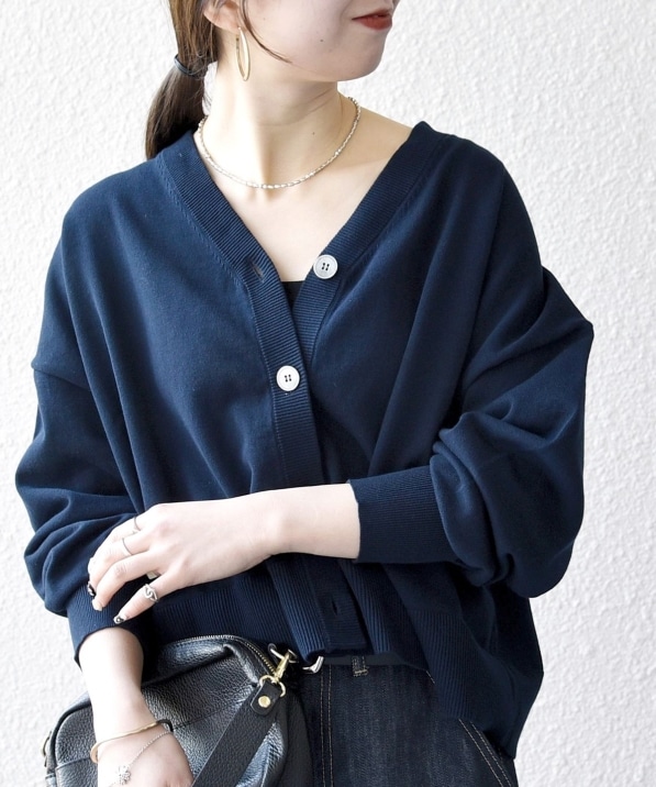 SHIPS any:〈手洗い可能〉コットン ミックス Vネック コンパクト