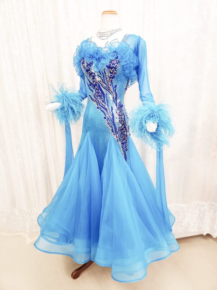 試着・レンタル・購入】社交ダンスドレス ターコイズブルー Sサイズ