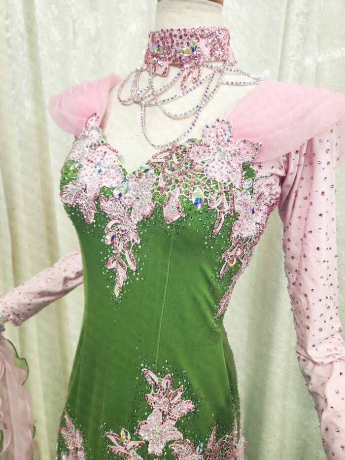 6199☆S 緑 スワロミックス パソ ドレス オーダードレス 社交ダンス