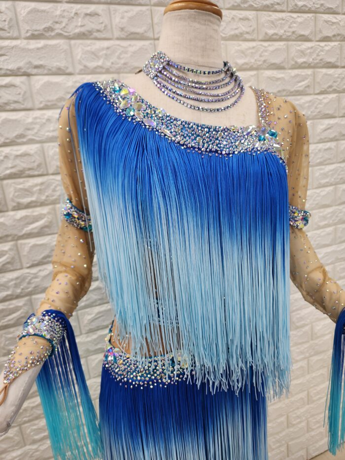 試着・レンタル・購入】社交ダンスドレス ブルー Mサイズ ラテンドレス