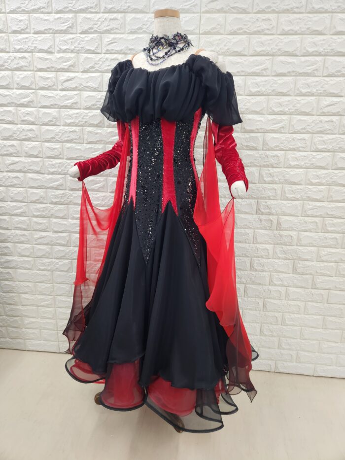 試着・レンタル・購入】社交ダンスドレス Lサイズ 赤黒 スタンダード