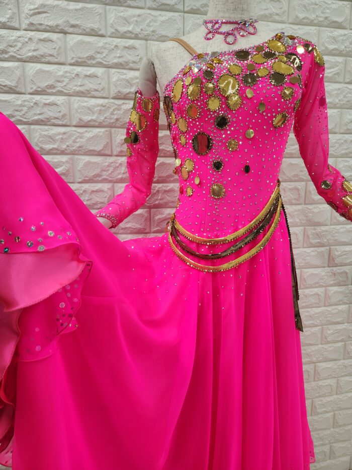 試着・レンタル・購入】社交ダンスドレス Mサイズ ピンク アメリカン