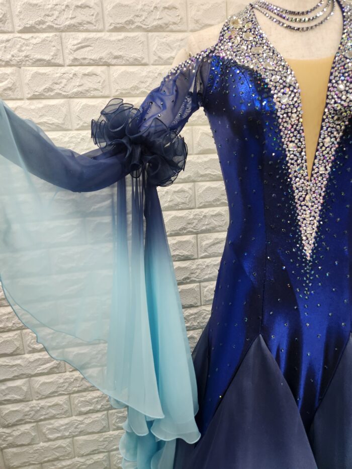 試着・レンタル・購入】社交ダンスドレス SMサイズ ネイビー×ブルー
