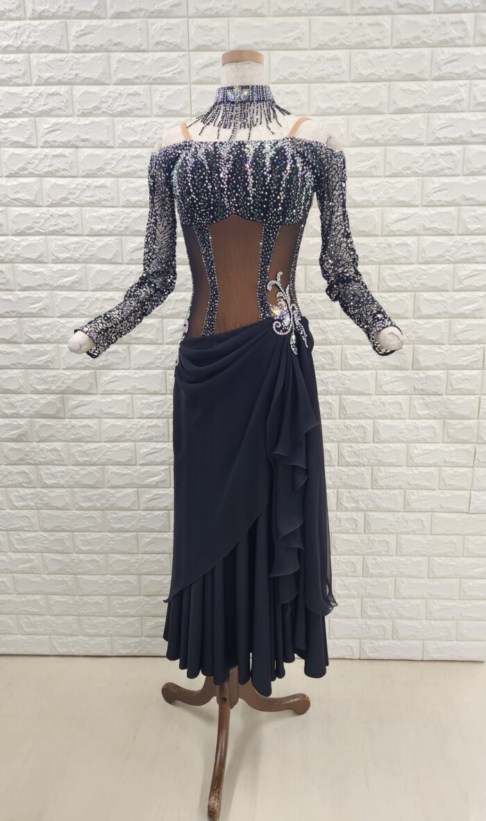 試着・レンタル・購入】社交ダンスドレス SMサイズ 黒 アメリカン