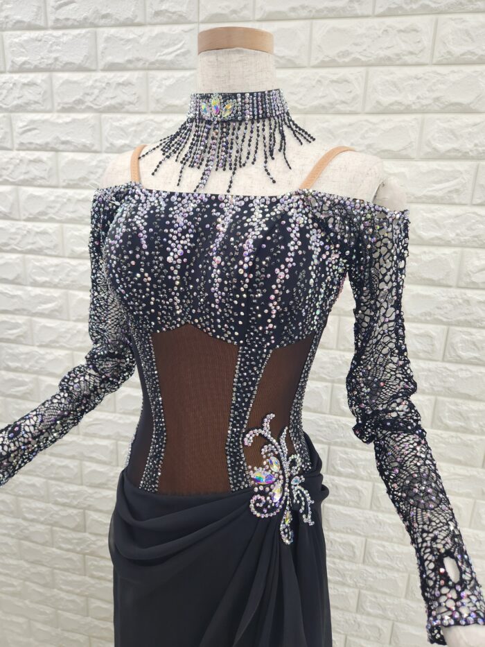 試着・レンタル・購入】社交ダンスドレス SMサイズ 黒 アメリカン