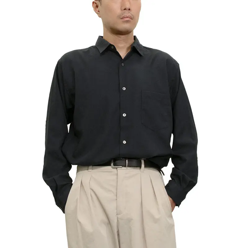 シャツ カジュアルシャツ グレー 無地 メンズ レーヨン とろみ