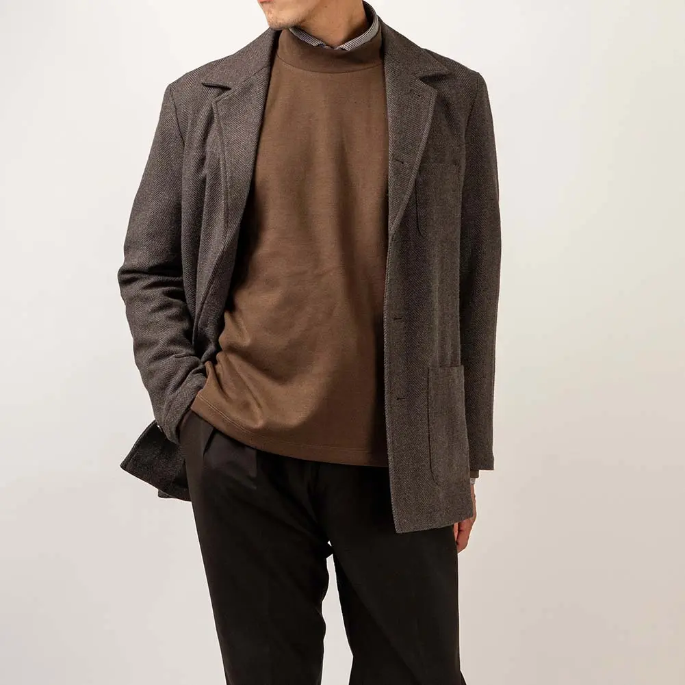 モックネック Tシャツ ブラウン 長袖 カジュアル（ラッピング不可