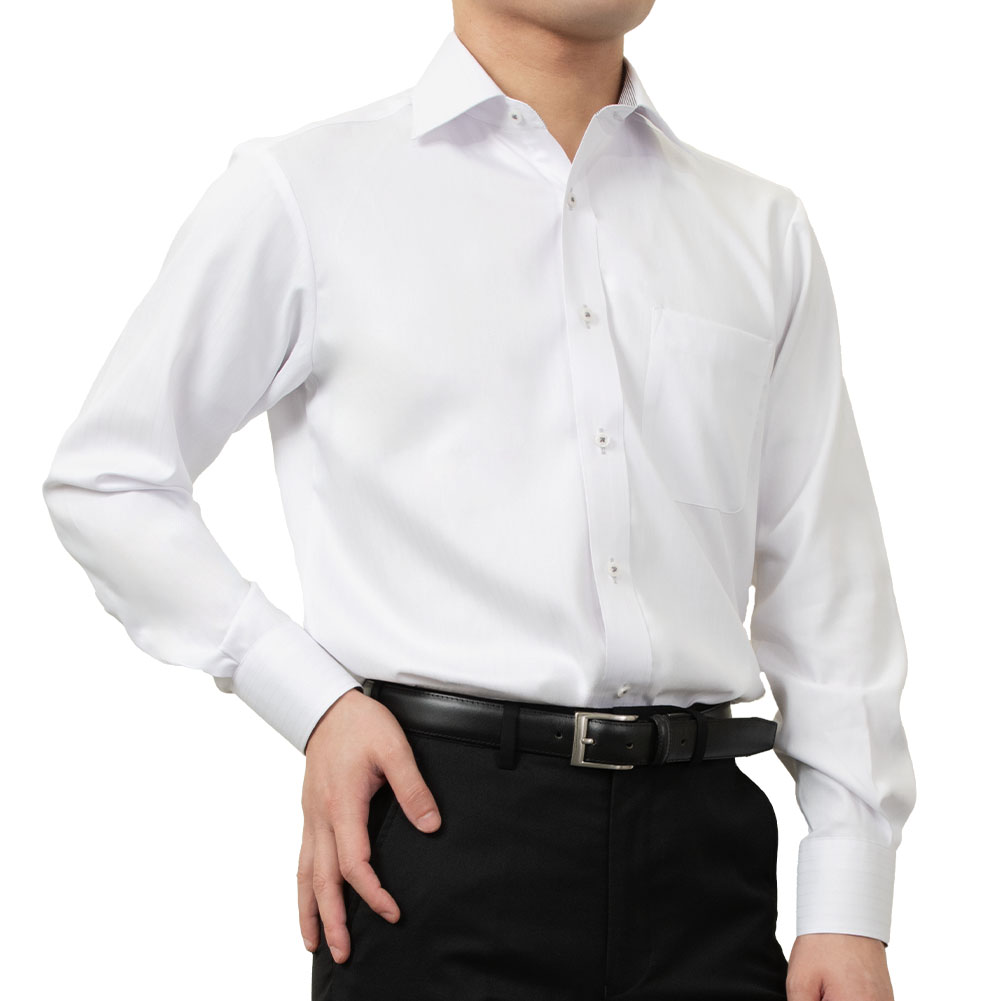 ワイシャツ ストライプ ホワイト ドビー エバーフィール SWAN・ブルー