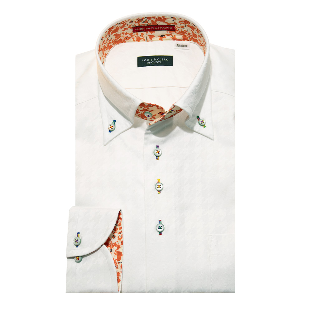 ワイシャツ 花柄 草木、ボタニカル ホワイト ジャカード LOUIS & CLERK