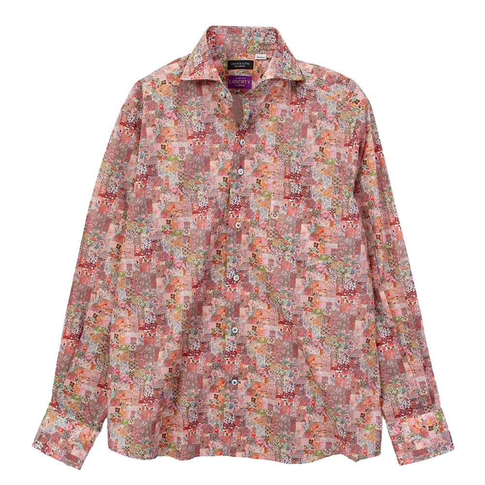 ワイシャツ プリント 草木、ボタニカル 花柄 ペイズリー 総柄 ピンク