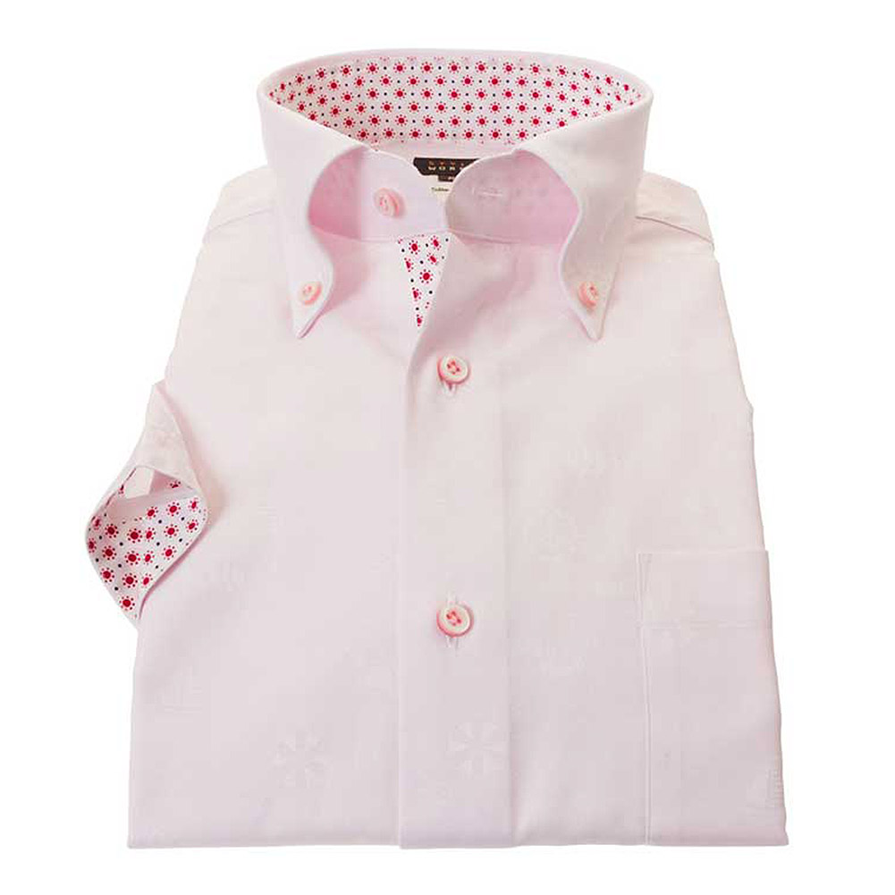 クールビズワイシャツ スリムフィット ドット ピンク ジャカード