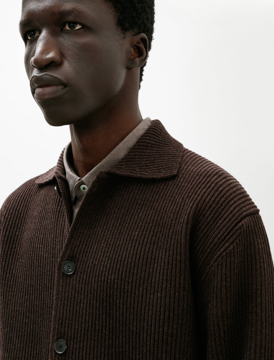 Auralee Super Fine Wool Rib Knit Shirt Cardigan Top Brown – Neighbour