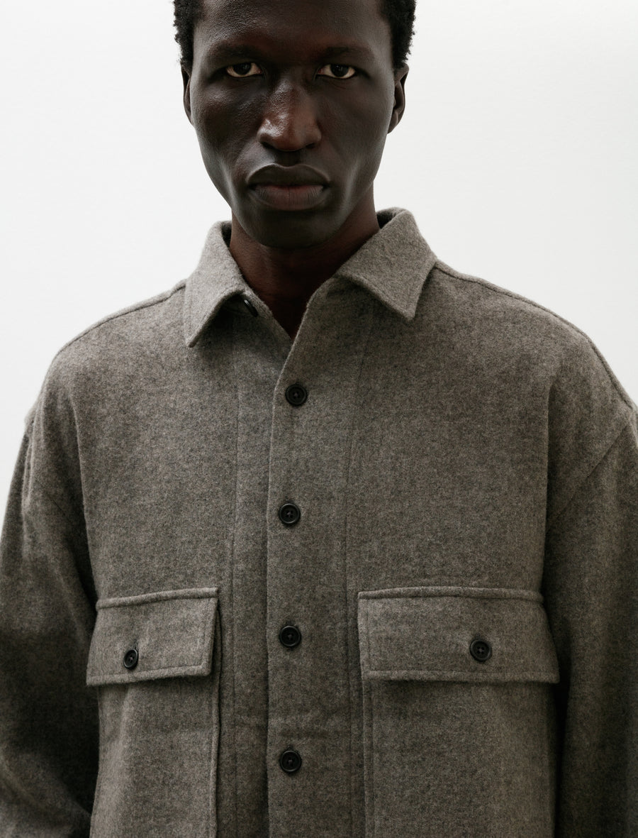 Evan Kinori Big Shirt Brushed Wool Cashmere Mid Grey – Neighbour