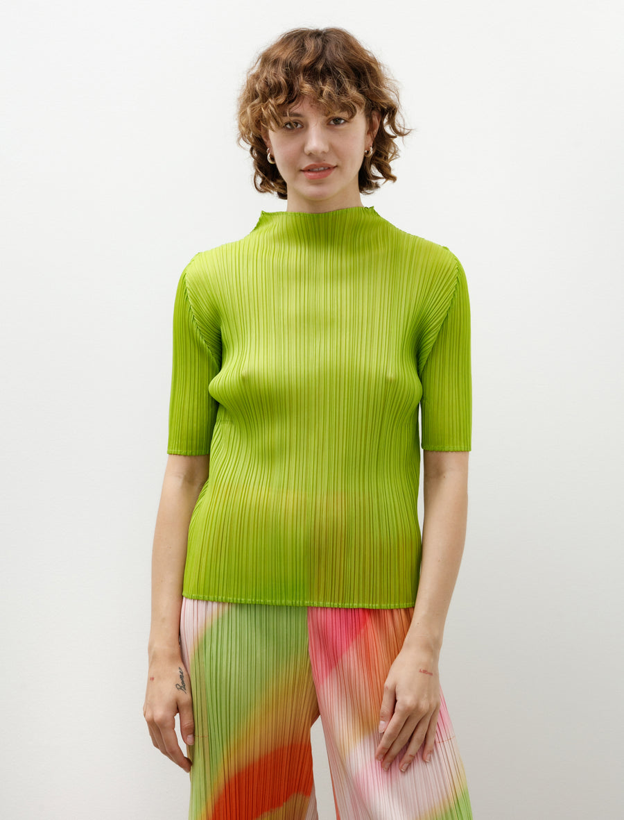 Pleats Please by Issey Miyake Lucid Pleats Mockneck Yellow Green