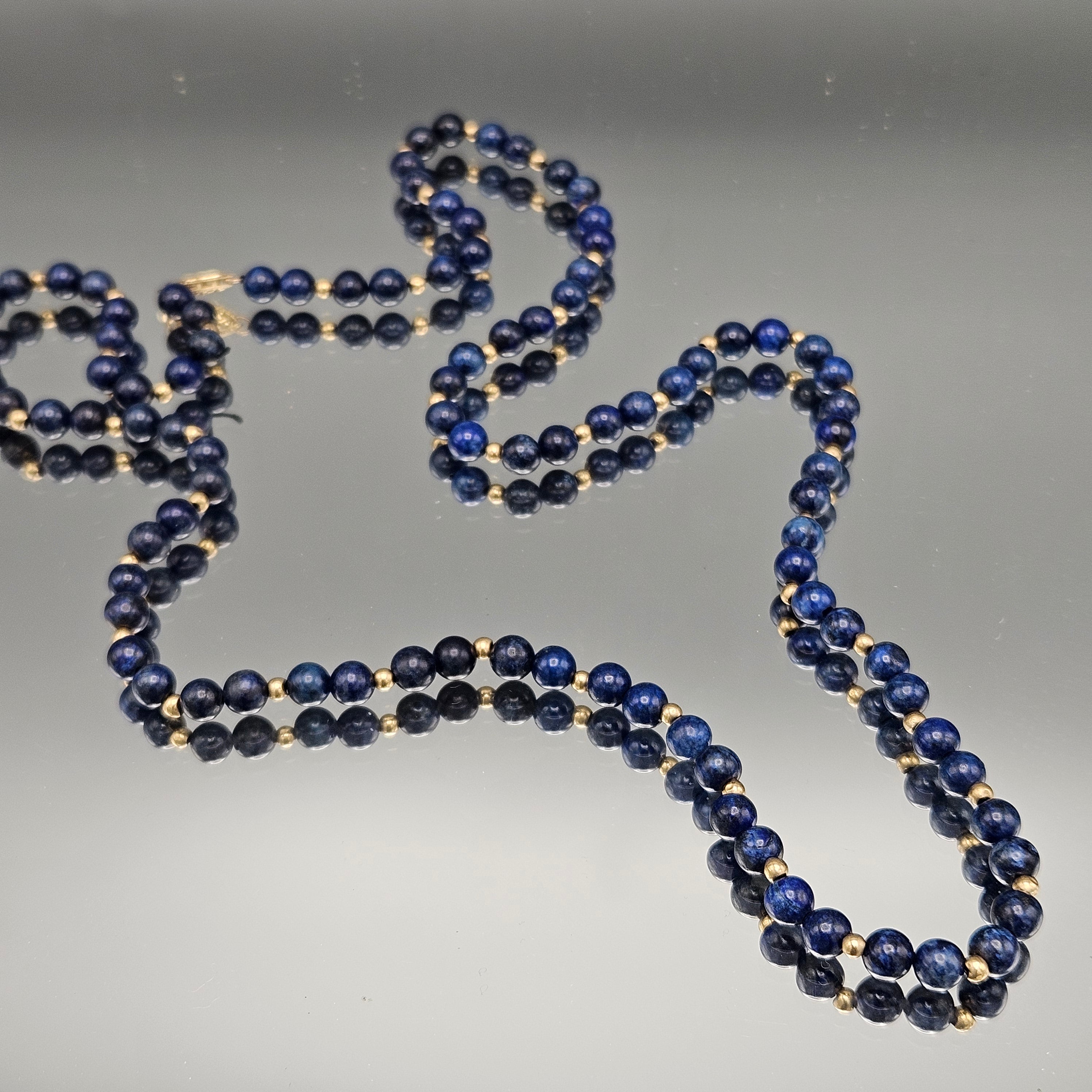 Polished Lapis Lazuli Necklace with 14K Gold Clasp