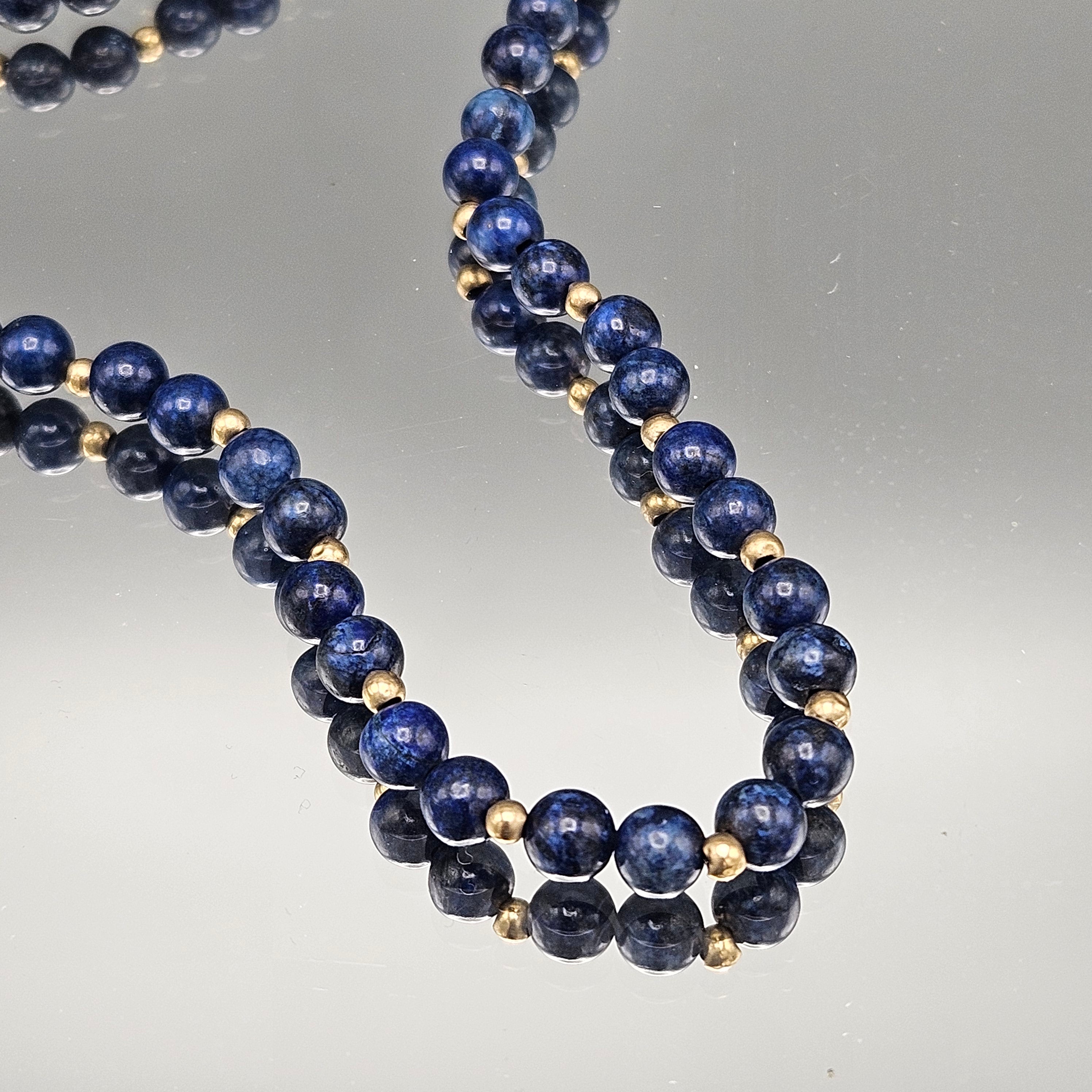 Polished Lapis Lazuli Necklace with 14K Gold Clasp