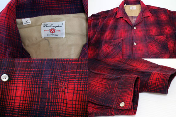 60s Washington TONDEE CEE オンブレチェック プリントネルシャツ L