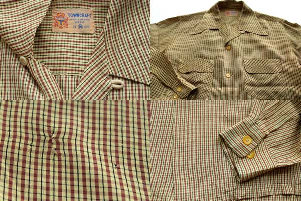 40s TOWNCRAFT チェック レーヨン オープンカラーシャツ M - Sixpacjoe