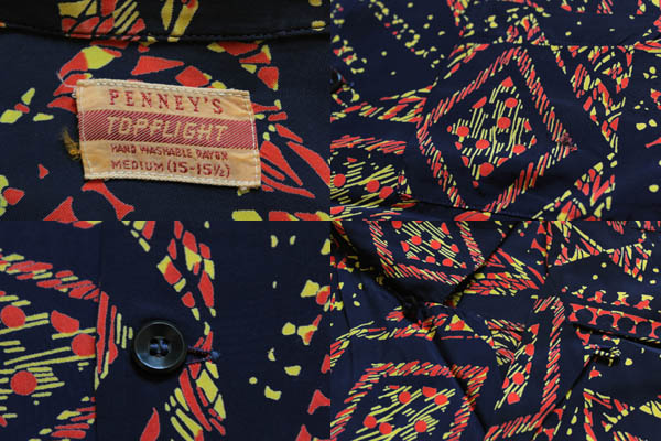 50s PENNEY'S TOPFLIGHT アトミック柄 半袖 レーヨンシャツ M