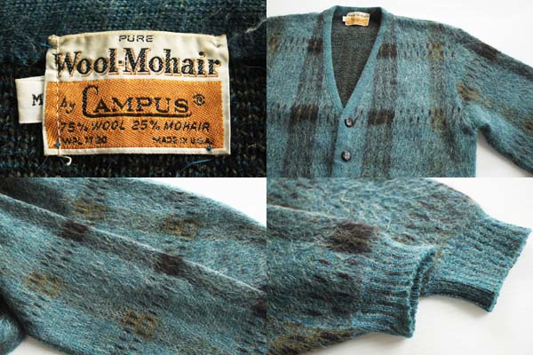 60s USA製 CAMPUS モヘヤ ニットカーディガン M - Sixpacjoe Web Shop
