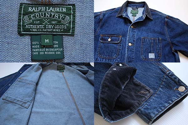 80s ポロ カントリー ラルフローレン デニム カバーオール M