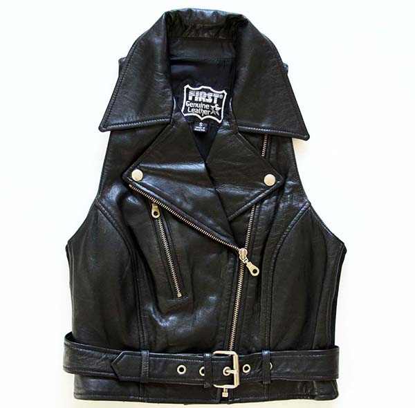 80s FIRST ダブルライダース レザーベスト 黒 S - Sixpacjoe Web Shop