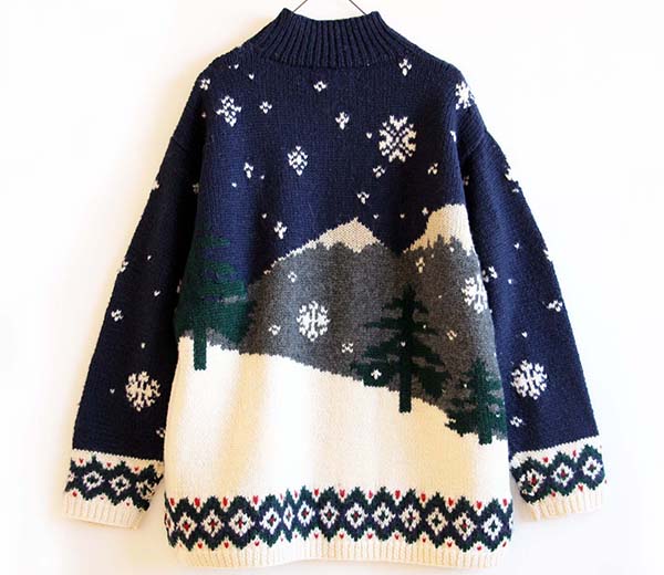 00s LAUREN ラルフローレン 犬 スキー柄 ウール ハンドニット セーター