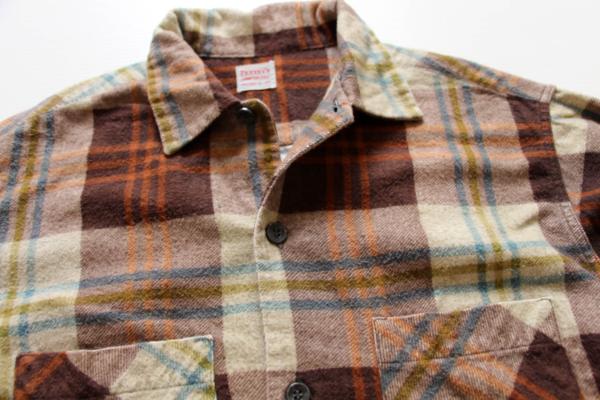 50s PENNEY'S チェック マチ付き プリントネルシャツ M - Sixpacjoe