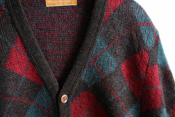 60s USA製 Jantzen アーガイル柄 モヘヤ ニットカーディガン L