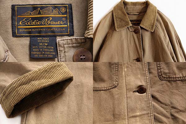90s EddieBauerエディーバウアー ロング コットンコート カーキ M