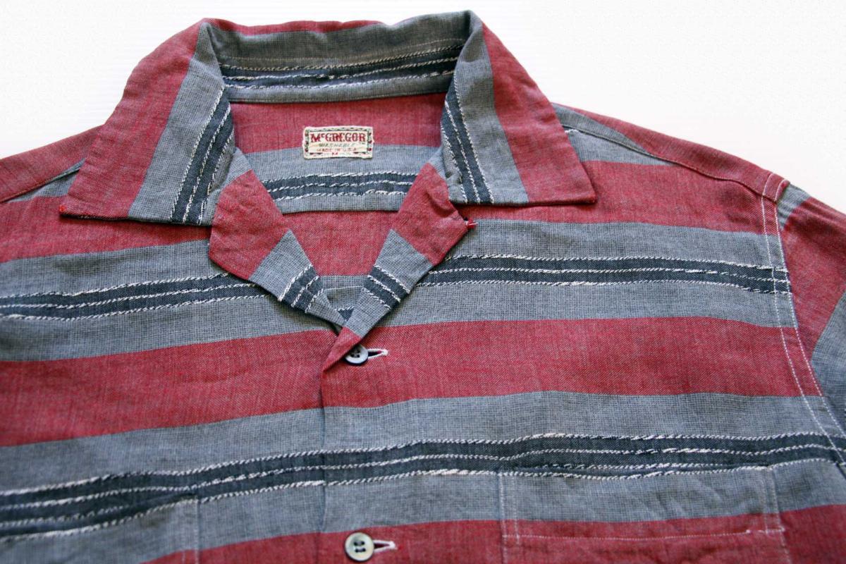 50s USA製 McGREGORマクレガー ボーダー 織り柄 レーヨン オープン