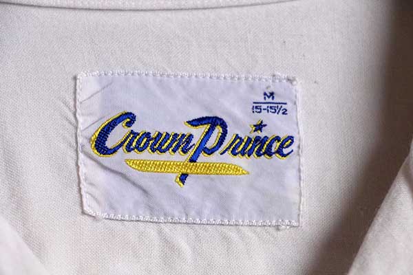 60s Crown Prince チェーン刺繍 レーヨン ボウリングシャツ 白 M