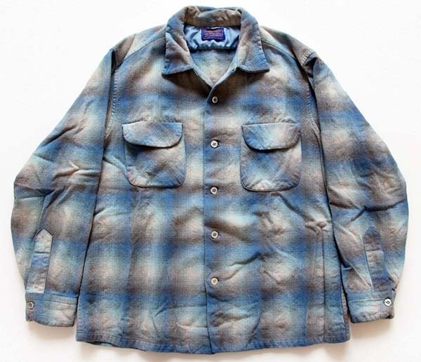 60s PENDLETONペンドルトン オンブレチェック オープンカラー ウール