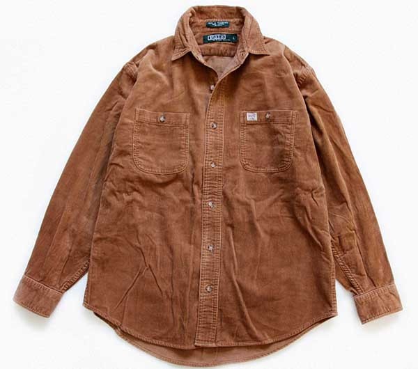90s ポロ ラルフローレン コットン コーデュロイシャツ 茶 ボーイズL
