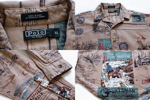 80s USA製 ポロ ラルフローレン アウトドア柄 コットンシャツ ボーイズ