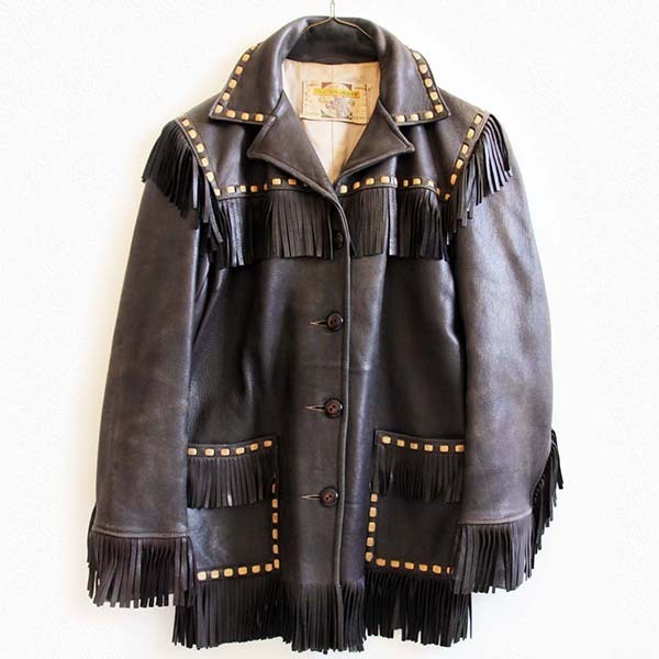 60s CUSTOM COAT フリンジ ステッチ装飾 ディアスキン レザー