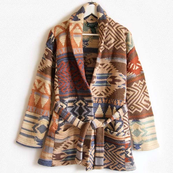 00s LAUREN ラルフローレン ネイティブ柄 パッチワーク ショールカラー