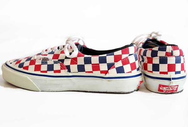 90s USA製 VANSバンズ ERAエラ チェッカーフラッグ 紺×赤×白 7.5
