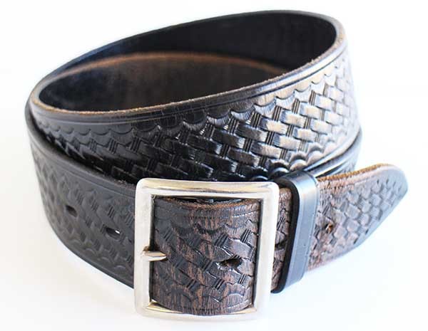 BIANCHIビアンキ バスケット柄 カービング レザー ギャリソンベルト 黒