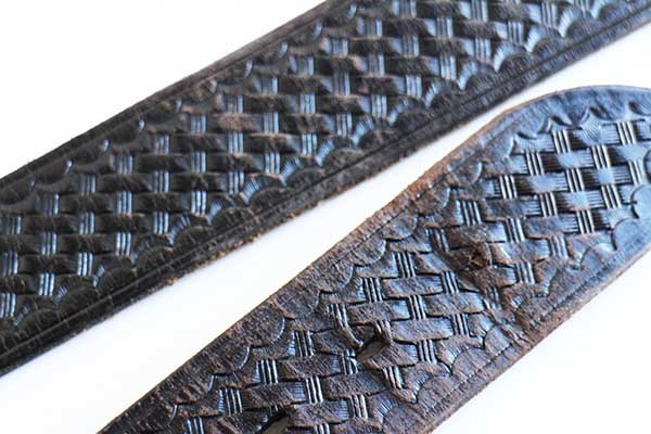 BIANCHIビアンキ バスケット柄 カービング レザー ギャリソンベルト 黒