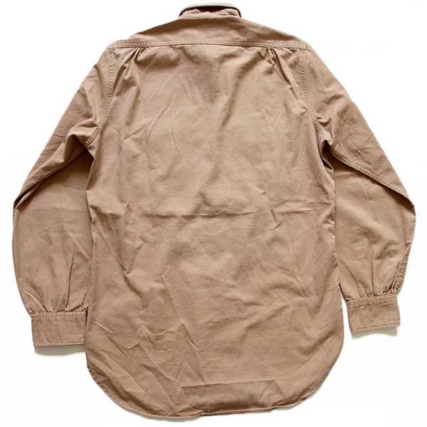 40s USA製 Leeリー マチ付き コットンポプリン ワークシャツ カーキ