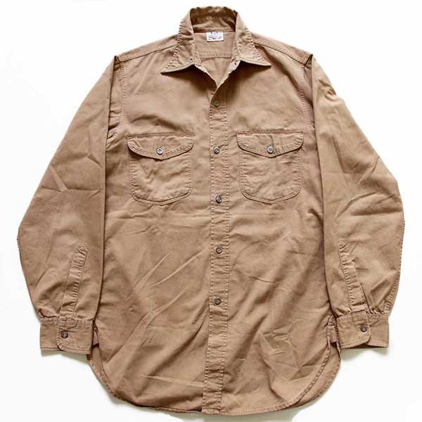 40s USA製 Leeリー マチ付き コットンポプリン ワークシャツ カーキ