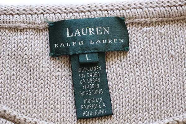 90s LAUREN ラルフローレン ロールネック リネンニット セーター