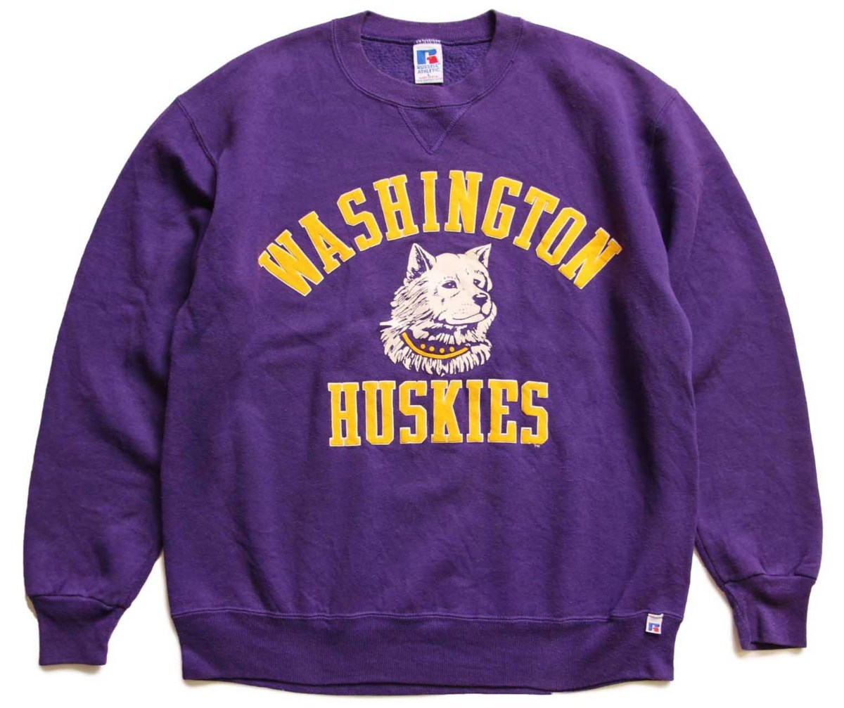 90s USA製 RUSSELLラッセル WASHINGTON HUSKIES 発泡プリント 前V