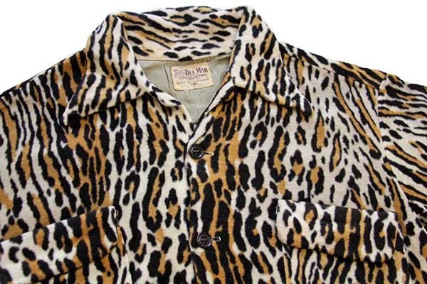 50s USA製 DEL MAR レオパード柄 オープンカラーシャツ M☆A